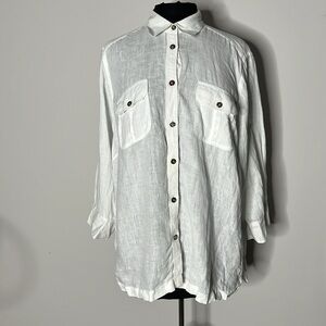 LAUREN RALPH LAUREN Women's Linen Button Front Size 1X